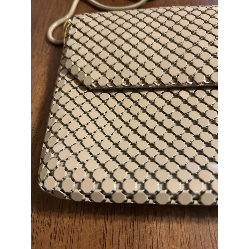 Whiting & Davis Vintage Metal Mesh Clutch Purse Tan Cord Strap Cocktail Bag